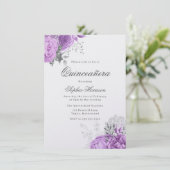 Classic Elegant Lavendel Roos & Silver Quinceanera Kaart (Staand voorkant)