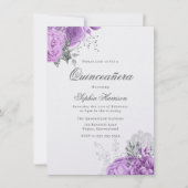 Classic Elegant Lavendel Roos & Silver Quinceanera Kaart (Voorkant)