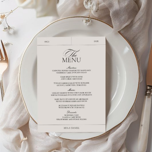 Classic Elegant Lichtgrijs  label bruiloft Menu