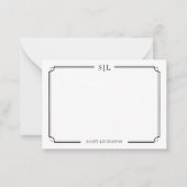 Classic Elegant Monogram Black White Two Border Notitiekaartje (Voorkant)