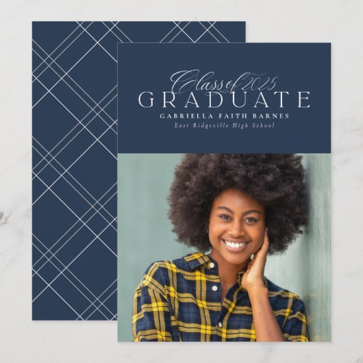 Classic Elegant Navy 2025 foto afstuderen Aankondiging (Voorkant / Achterkant)