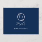 Classic Elegant Navy Blue bruiloft RSVP Briefkaart (Voorkant)