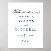 Classic Elegant Navy Blue Wedding Welcome Poster (Voorkant)