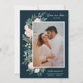 Classic Elegant Painted Floral 2 Foto | Blauwgroen Save The Date (Voorkant)