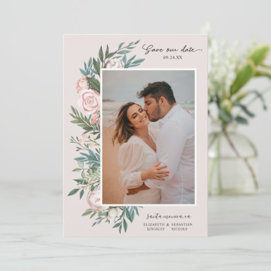Classic Elegant Painted Floral 2 Foto | Blush Save The Date (Staand voorkant)