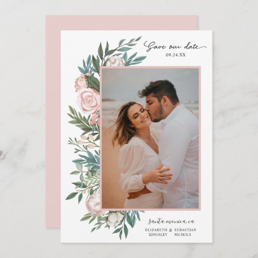 Classic Elegant Painted Floral 2 Foto | wit Save The Date (Voorkant / Achterkant)
