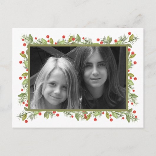 Classic Elegant Pinecone Holly Greenery 1 Foto Feestdagenkaart (Voorkant)