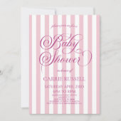 Classic Elegant Pink Stripes Girl Baby Shower Kaart (Voorkant)