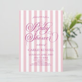 Classic Elegant Pink Stripes Girl Baby Shower Kaart (Staand voorkant)