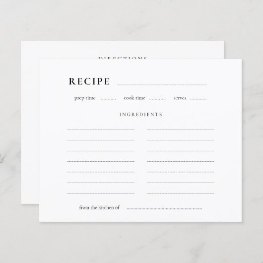Classic Elegant Recept Kaart (Voorkant / Achterkant)