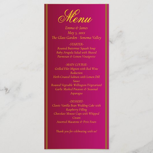 Classic & Elegant Red and Gold Wedding Menu Card (Voorkant)