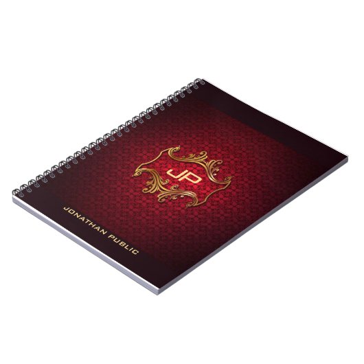 Classic Elegant Red Damask Monogram Sjabloon Notitieboek (Linkerzijde)