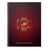Classic Elegant Red Damask Monogram Sjabloon Notitieboek (Voorkant)