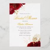 Classic Elegant Red Rose Vrijgezellenfeest Golden Folie Uitnodiging (Voorkant)