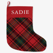 Classic Elegant Red Tartan Holiday w/ Naam Grote Kerstsok (Voorkant)