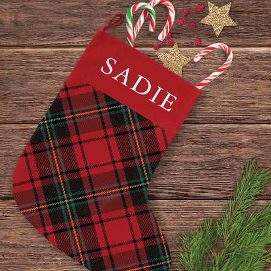 Classic Elegant Red Tartan Holiday w/ Naam Grote Kerstsok