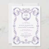 Classic elegant rococo lavender monogram wedding kaart (Voorkant)