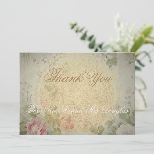 Classic Elegant  Roze Rozen Waterverf Bedankkaart (Staand voorkant)