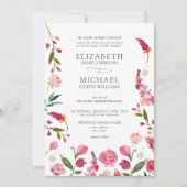 Classic Elegant Roze Waterverf Bloemen Bruiloft Kaart (Voorkant)