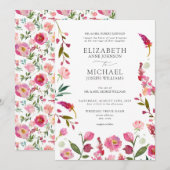 Classic Elegant Roze Waterverf Bloemen Bruiloft Kaart (Voorkant / Achterkant)