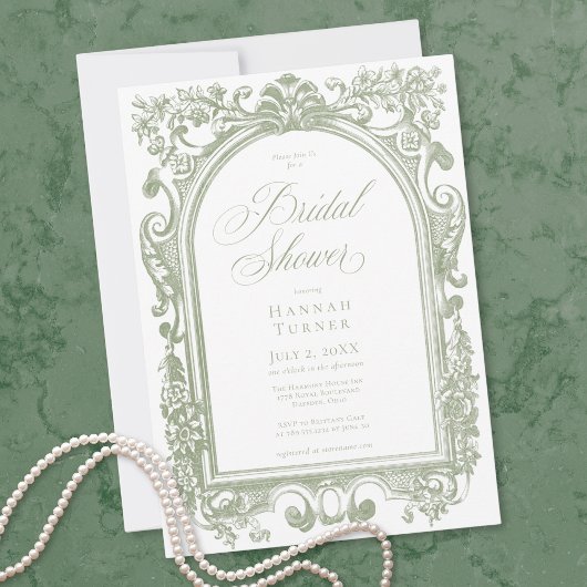 Classic Elegant Sage Arch Floral Bridal Shower Kaart
