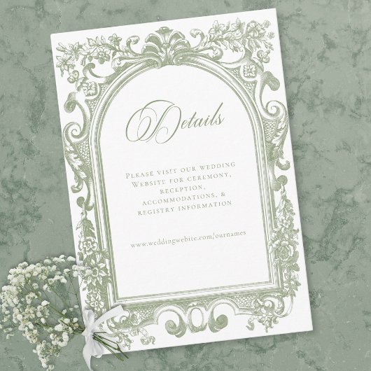 Classic Elegant Sage Arch Floral Frame Wedding Informatiekaartje
