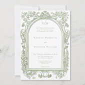 Classic Elegant Sage Arch Floral Frame Wedding Kaart (Voorkant)