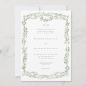 Classic Elegant Sage Delicate Floral Frame Wedding Kaart (Voorkant)