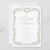 Classic Elegant Sage Floral Frame Bridal Shower Kaart (Voorkant)