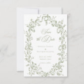 Classic Elegant Sage Floral Ribbon Photo Wedding Save The Date (Voorkant)