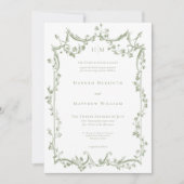Classic Elegant Sage Green Delicate Floral Wedding Kaart (Voorkant)