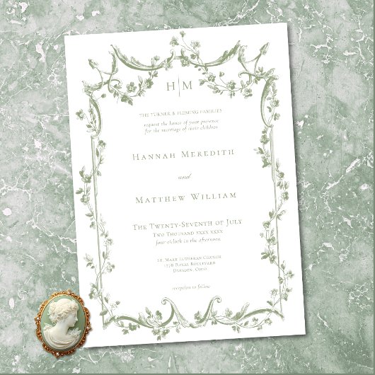 Classic Elegant Sage Green Delicate Floral Wedding Kaart