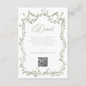 Classic Elegant Sage Green Floral Frame Wedding QR Informatiekaartje (Voorkant)
