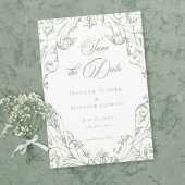 Classic Elegant Sage Green Floral Frame Wedding Save The Date