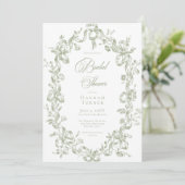 Classic Elegant Sage Oval Ribbon Bridal Shower Kaart (Staand voorkant)