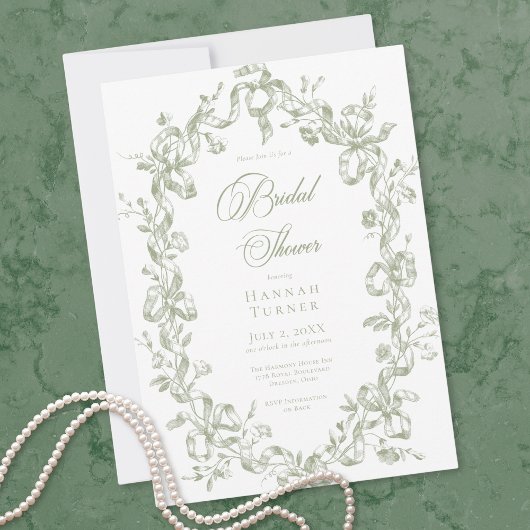 Classic Elegant Sage Oval Ribbon Bridal Shower Kaart