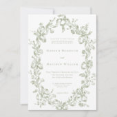 Classic Elegant Sage Oval Ribbon Frame Wedding Kaart (Voorkant)