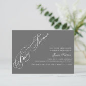 Classic Elegant Script Baby shower Grey Invitation Kaart (Staand voorkant)