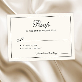 Classic elegant script black and ivory wedding RSVP kaartje