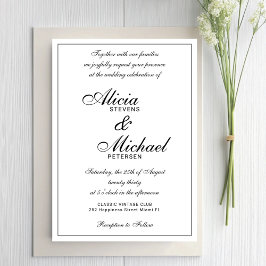 Classic elegant script black and white wedding kaart