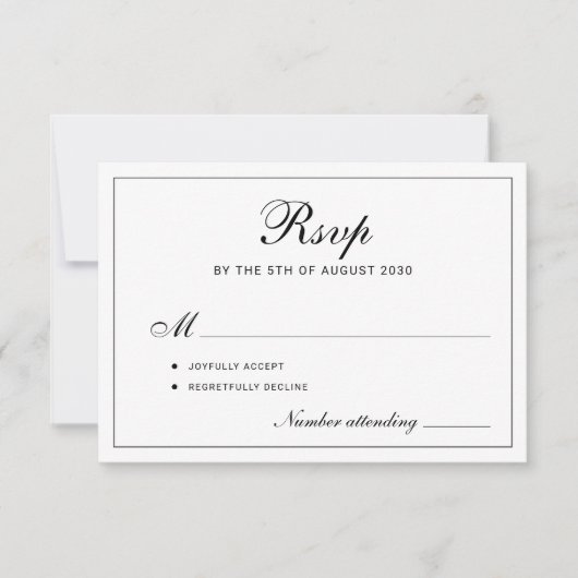Classic elegant script black and white wedding RSVP kaartje (Voorkant)