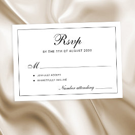Classic elegant script black and white wedding RSVP kaartje