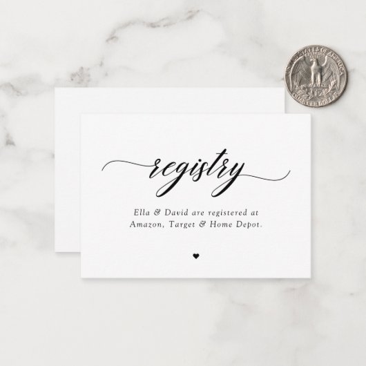 Classic Elegant Script Bridal Baby shower Registry Notitiekaartje (Voorkant / Achterkant in situ)