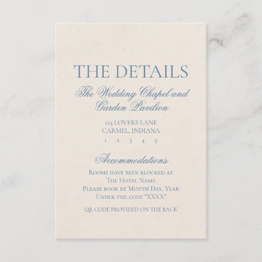 Classic Elegant Script Dusty Blue Informatiekaartje (Voorkant)