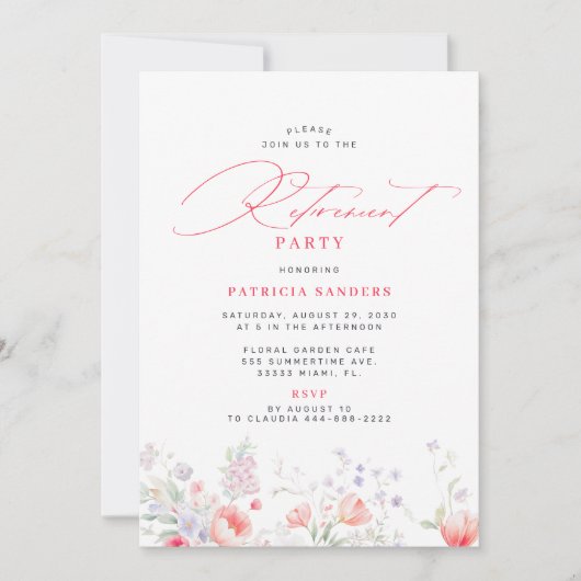 Classic elegant script floral retirement party kaart (Voorkant)