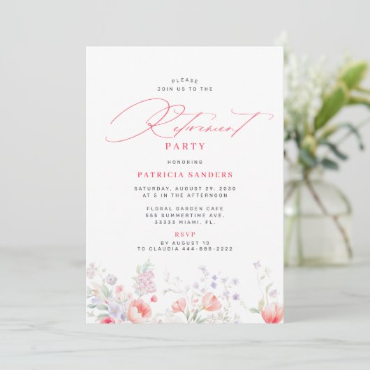 Classic elegant script floral retirement party kaart (Staand voorkant)