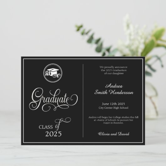 Classic Elegant Script Geen foto-Afstuderen Aankondiging (Staand voorkant)