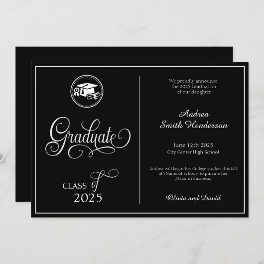 Classic Elegant Script Geen foto-Afstuderen Aankondiging (Voorkant / Achterkant)