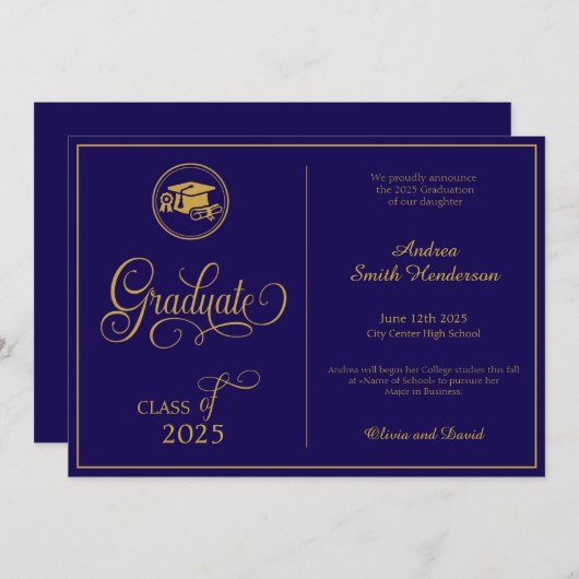 Classic Elegant Script Geen foto-Afstuderen Aankondiging (Voorkant / Achterkant)