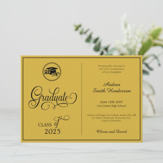 Classic Elegant Script Geen foto-Afstuderen Aankondiging (Staand voorkant)